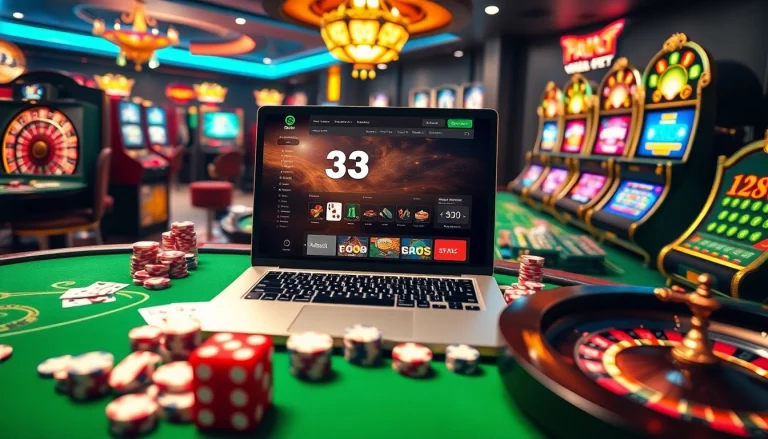 Experience thrilling online gaming at P3bet with vibrant tables, cards, and roulette wheels.