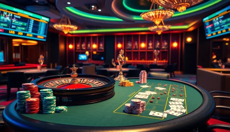 Experience the thrilling ambiance of gambling at the s8 casino with luxurious poker tables and roulette wheels.