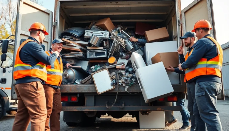 Mitarbeiter der Schrottabholung Düsseldorf beladen effizient Schrott auf einen LKW.