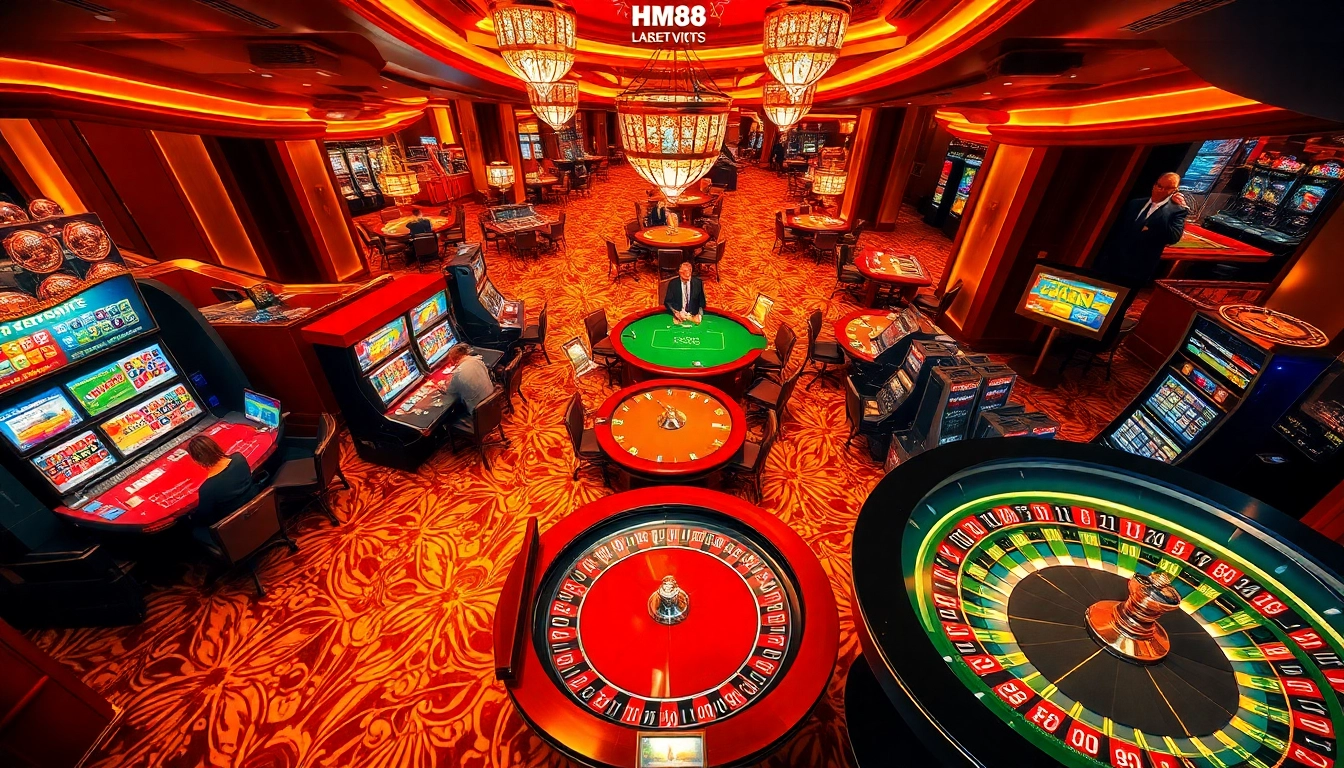 Experience the thrill of gambling at HM88 with vibrant slot machines and engaging poker tables.