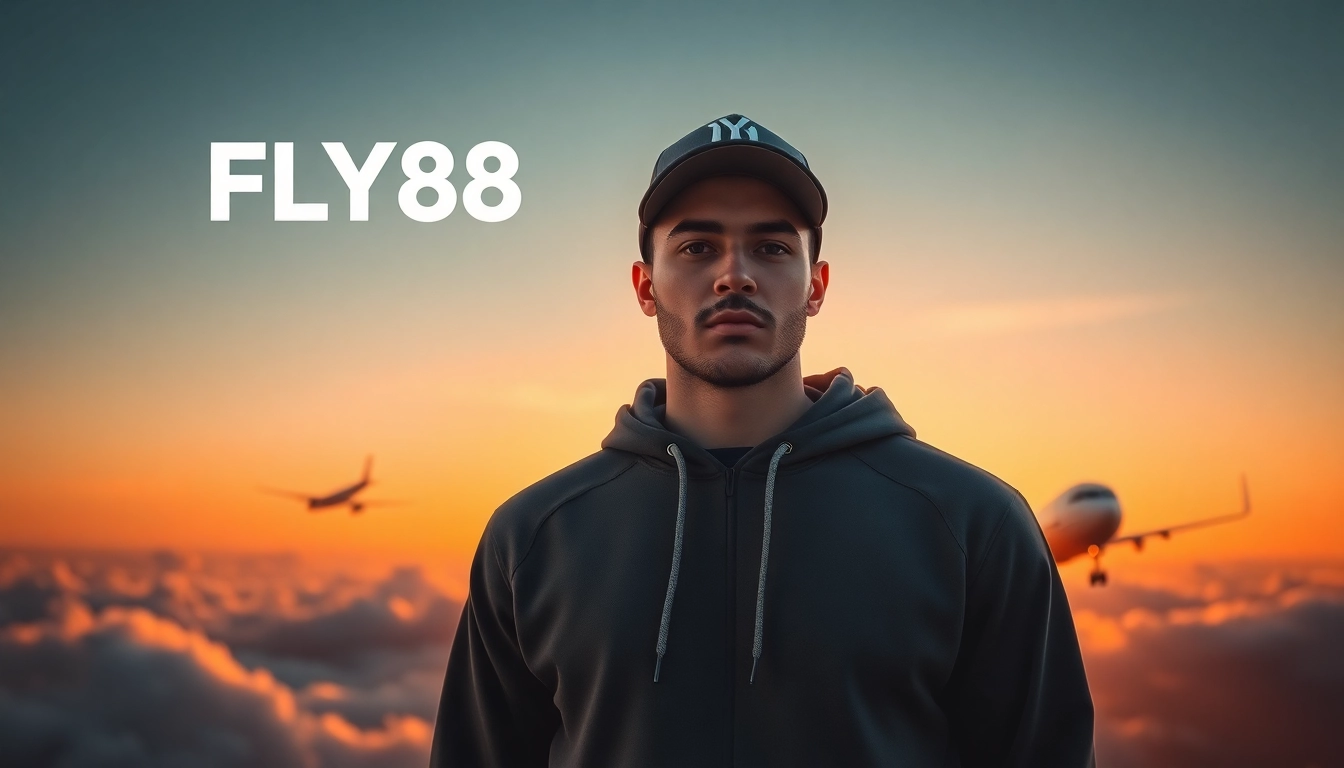 FLY88 aviation-inspired apparel collection displayed in a trendy setting.