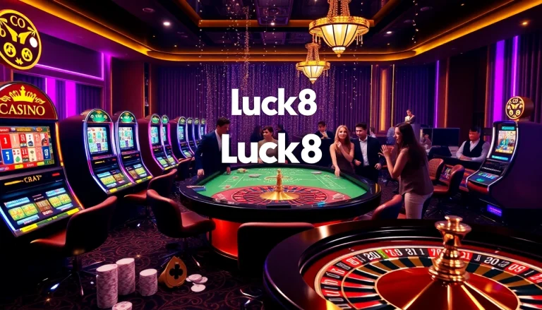 Luck8 players enjoying top casino games in an upscale gambling environment.