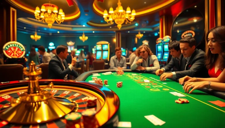 Experience the excitement of BDTK1 in a vibrant casino scene with roulette and poker action.