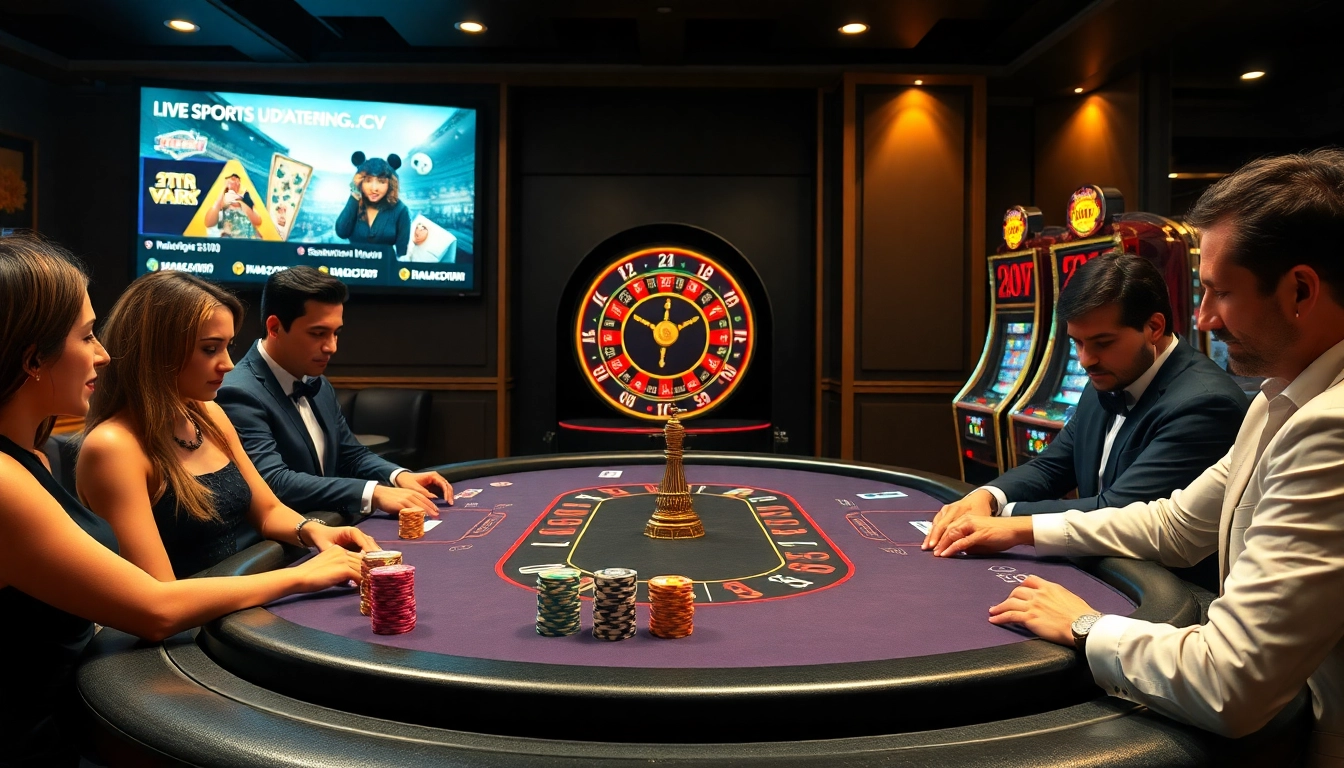 Experience the thrill of play at https://vaoluoitv.cv/ with a luxurious poker table and vibrant casino atmosphere.