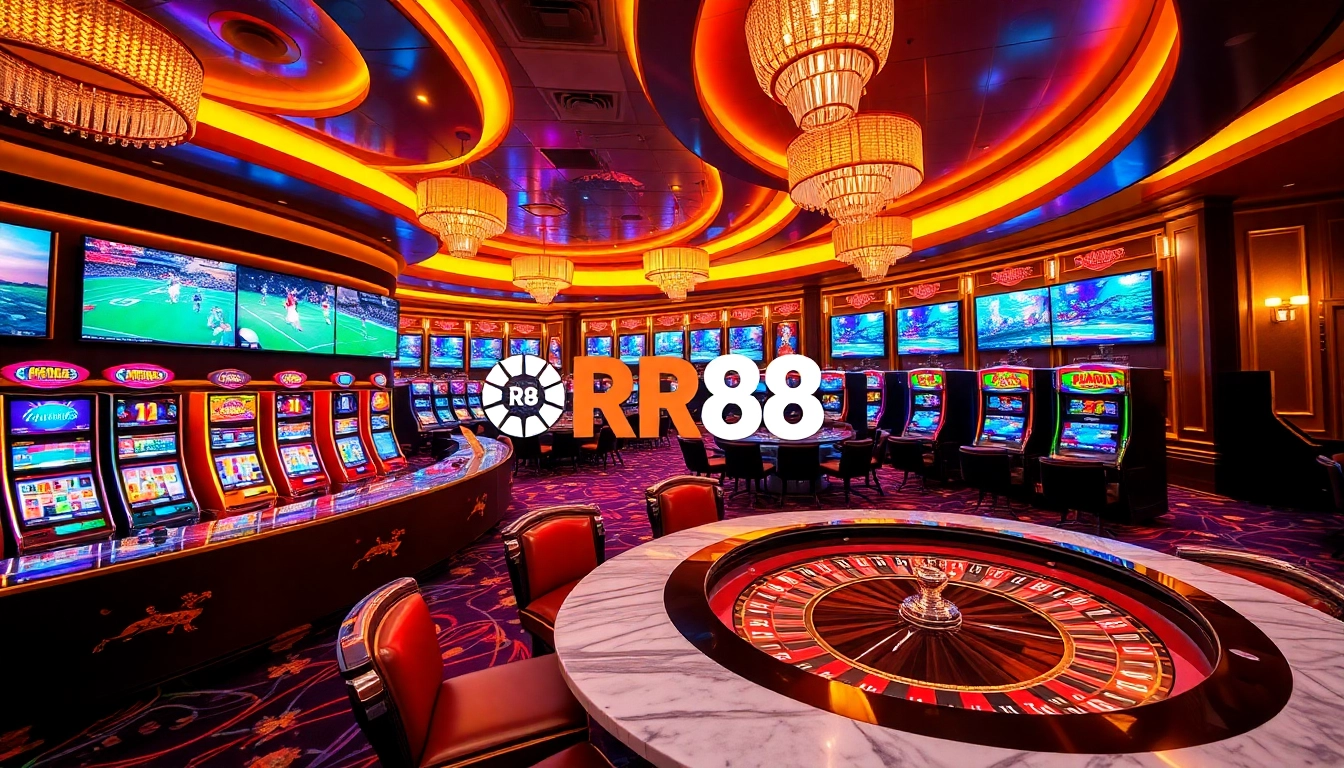 Experience the excitement of RR88's casino with vibrant slot machines and poker tables.