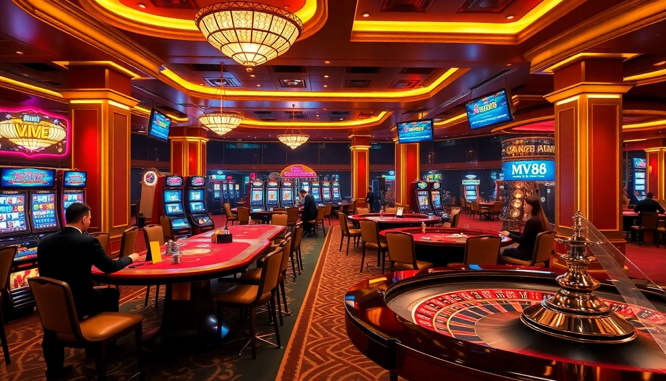 Experience the thrill of Nhà cái MV88 with luxurious casino gaming and vibrant slot machines.
