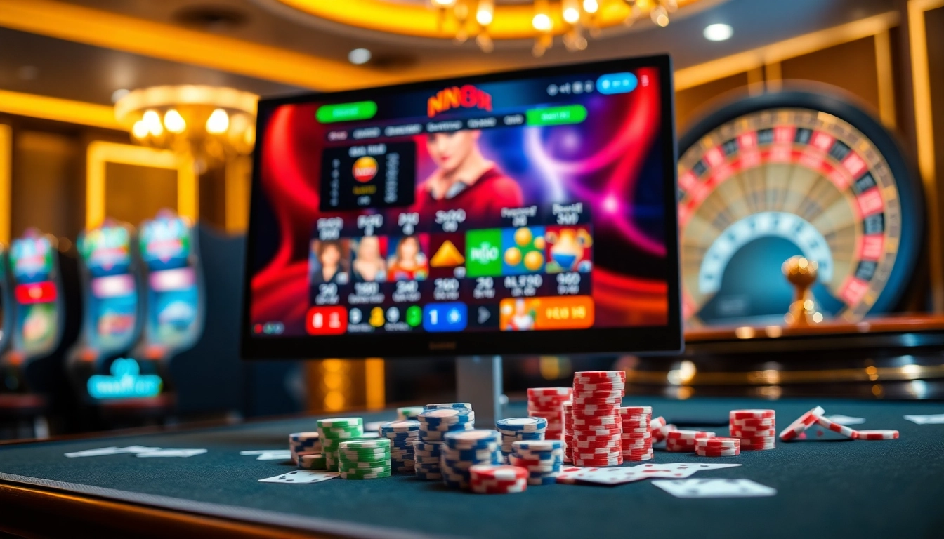 Experience excitement on the trang chủ nn88 platform with vibrant slot machines and poker chips.