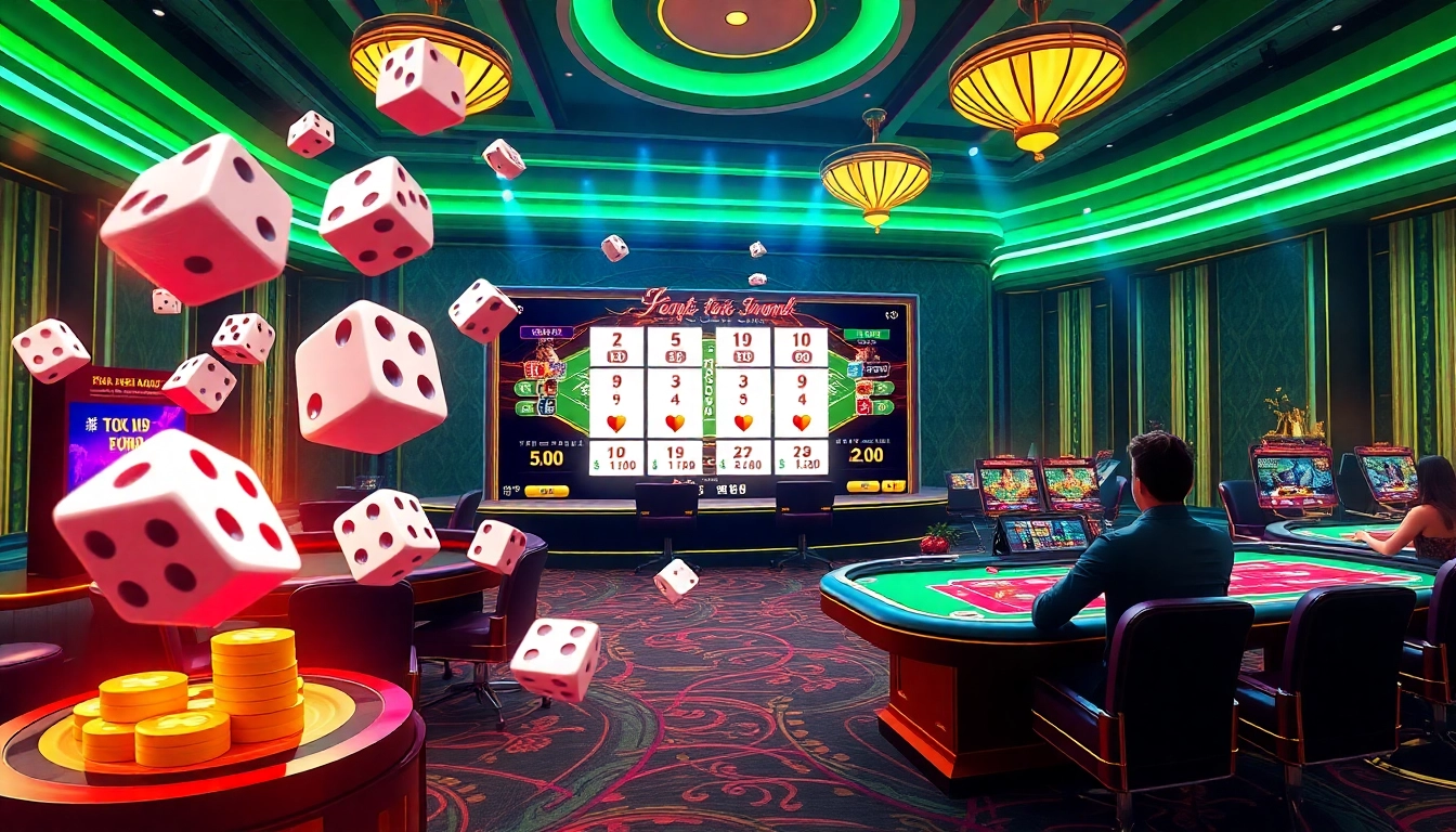 Exciting online Tài xỉu md5 gameplay showcasing animated dice and vibrant casino graphics.