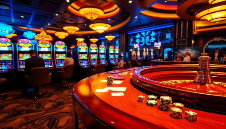 Players celebrating wins at nổ hũ slot machines in a luxurious casino setting.