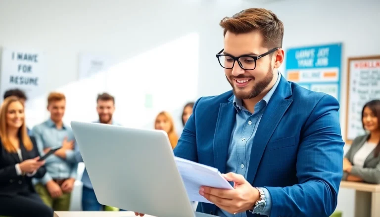 Headhunter IT bewertet Lebensläufe in einem lebhaften Büro, zeigt Professionalität und Engagement.