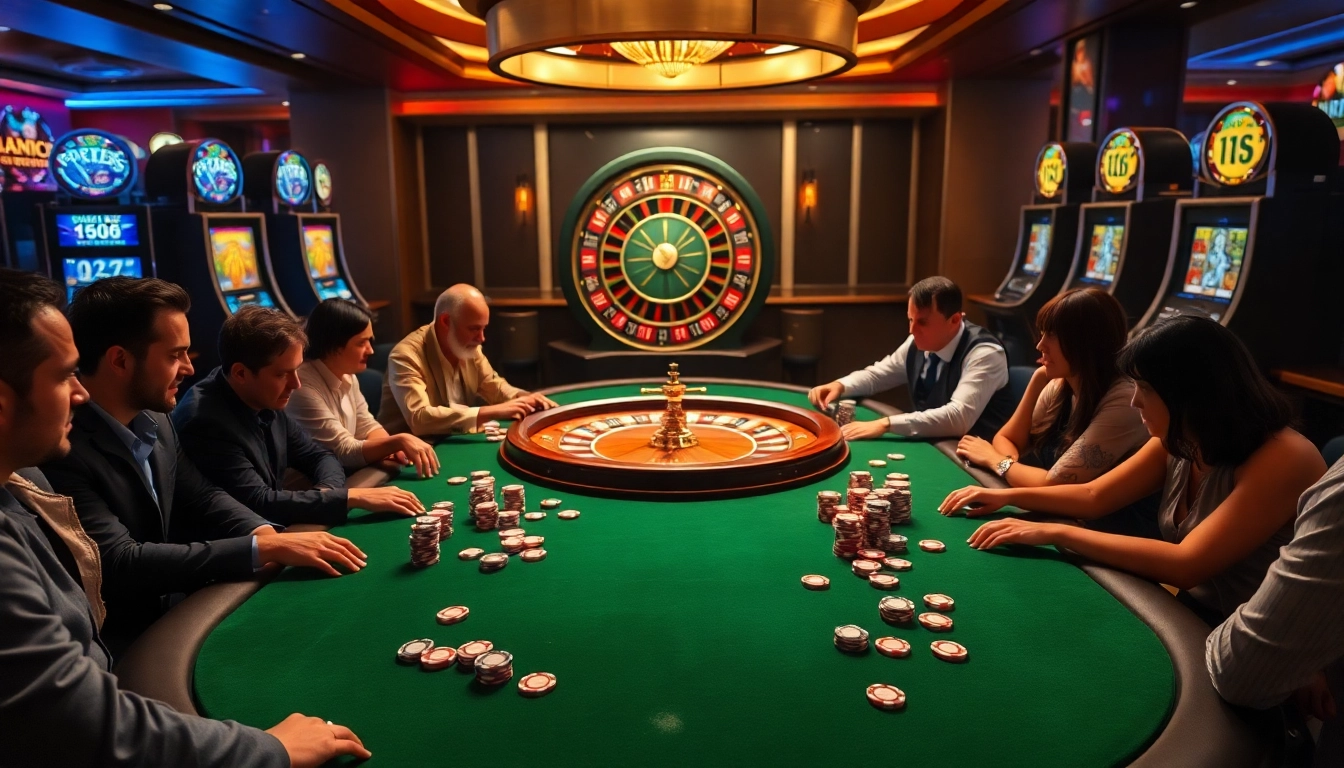 Players engaging in a thrilling poker game at tg88 with vibrant casino details.
