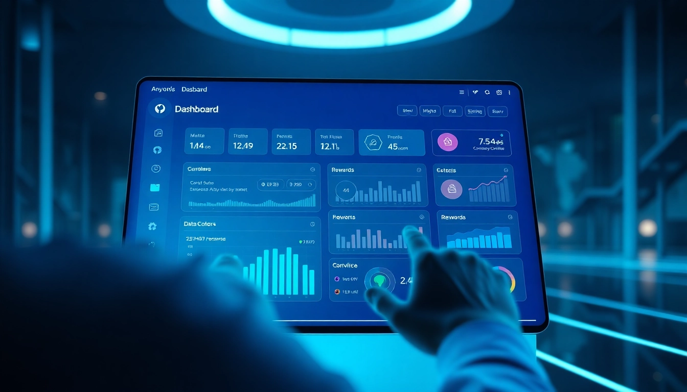 Anyone Dashboard interface showcasing user metrics and rewards in a modern tech setting.