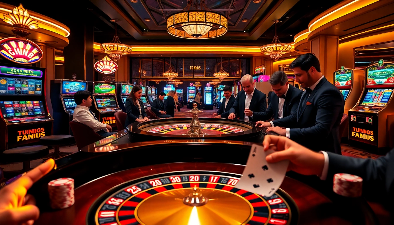 Experience thrilling gaming moments with jun88 at luxurious casino tables and vibrant slot machines.