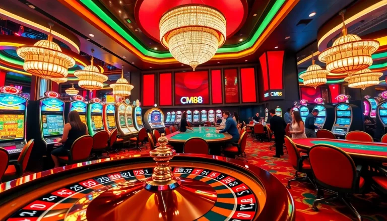 Players enjoying exciting games at CM88 casino with roulette and slot machines.