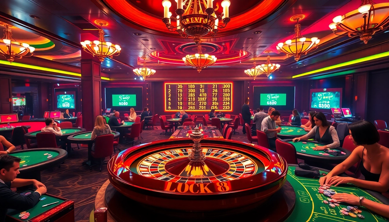 Cảnh casino đầy hứng khởi tại https://luck8.com với bàn roulette và người chơi đang tận hưởng cảm giác hồi hộp.