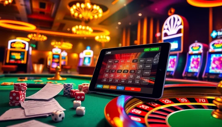 Experience the excitement of u888 online gambling with vibrant scenes of casino tables and slot machines.