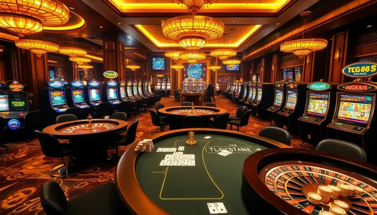 Engage in thrilling casino gameplay with tg 88 slot machines and poker tables in a vibrant scene.