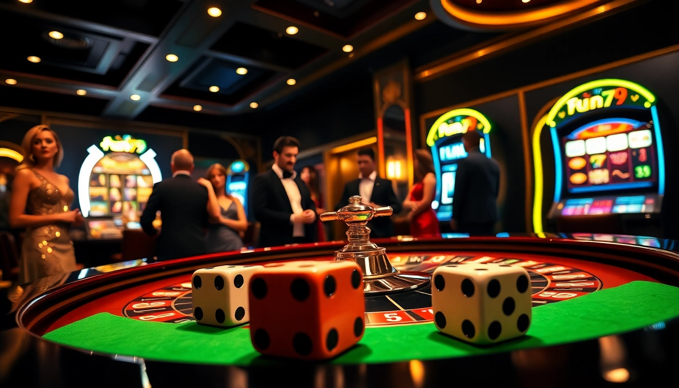 Fun79 gamblers enjoying a luxurious roulette game in a high-stakes casino setting.