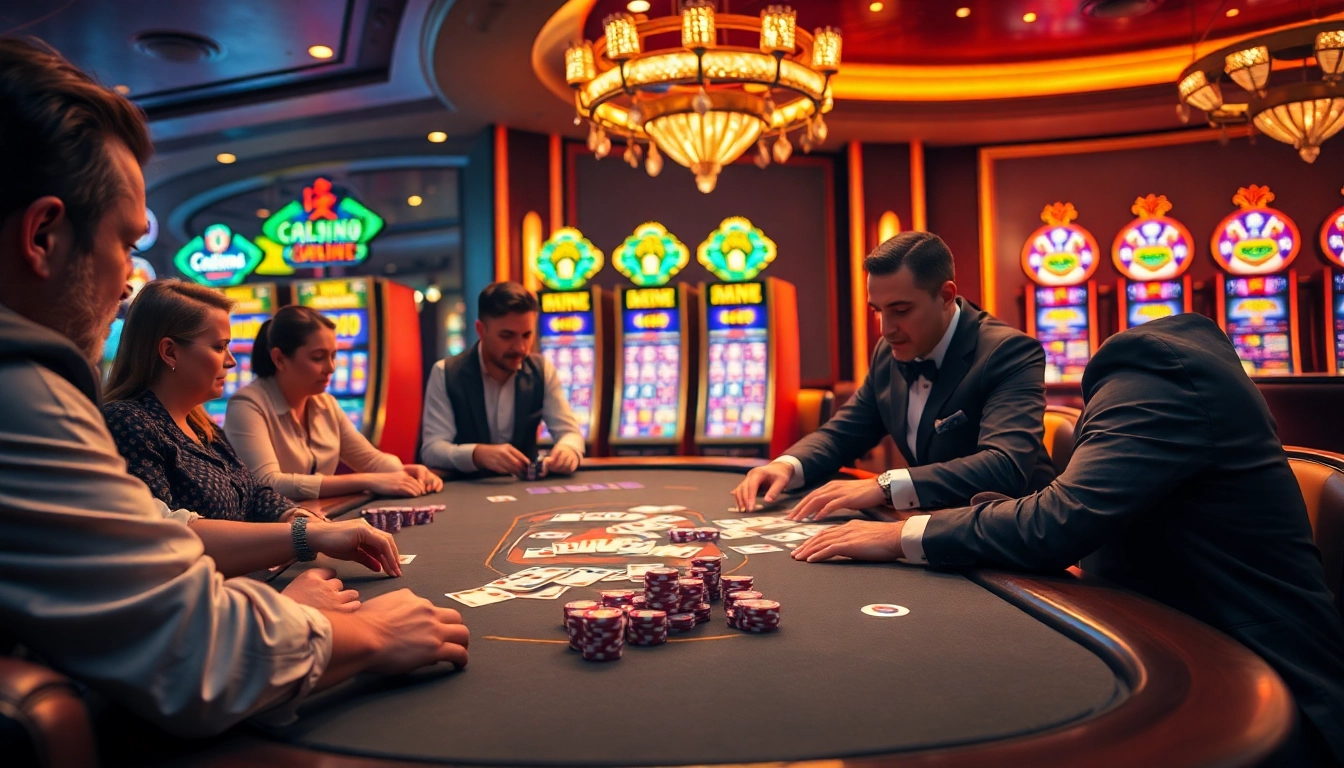 Engaging players in a thrilling game bài amidst an opulent casino atmosphere.