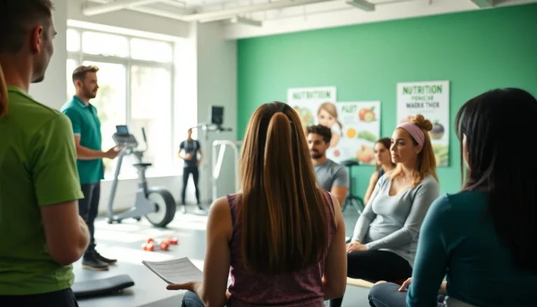Das Bild zeigt einen Coaching-Workshop zu Fitness und Ernährung in einer modernen Umgebung.