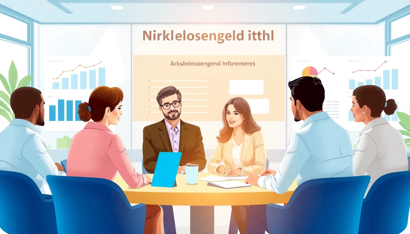 Erfahren Sie mehr über Arbeitslosengeld Informationen durch einen Dialog in einem hellen Büro.