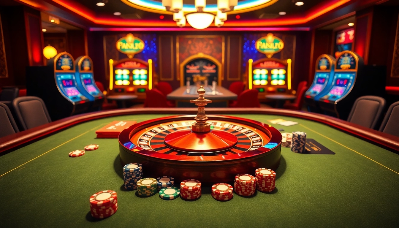 Players enjoying the excitement of gambling at a casino table inspired by https://luck8.plus/ with vibrant slots and roulette.