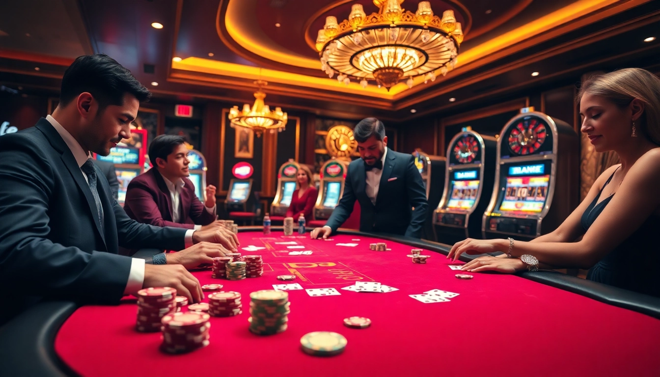 Experience the thrill of gaming at the upscale casino featuring da88 betting tables and lively players.
