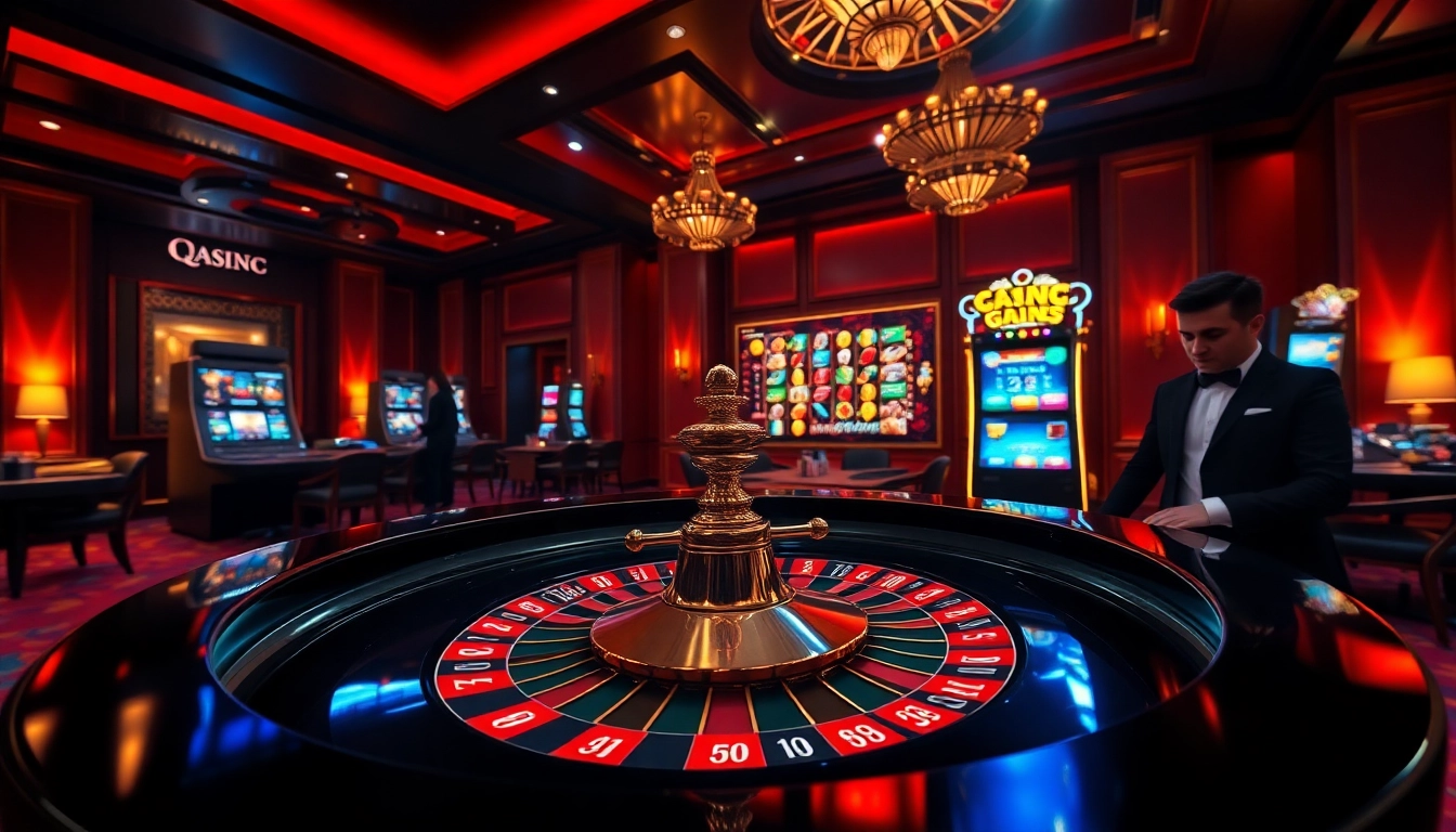 Experience the thrill of qq88 com with a vibrant casino scene showcasing roulette, exciting card games, and engaging slot machines.