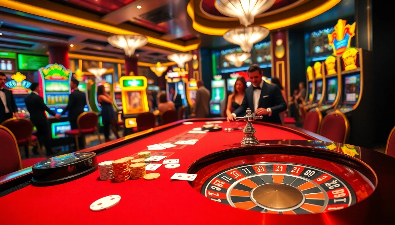 Exciting gameplay at https://uu88.gl/ highlighting poker chips and a roulette wheel in a vibrant casino setting.