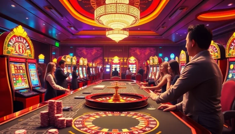 The excitement of winning big in nổ hũ with vibrant casino games and joyous player celebrations.