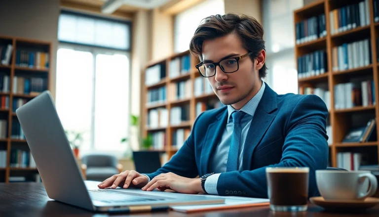 Headhunter working diligently in a modern office environment, showcasing professionalism and engagement.