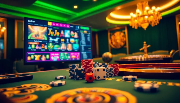 Engaging online gambling scene with dynamic casino visuals at 58win.surf featuring poker chips and a roulette wheel.