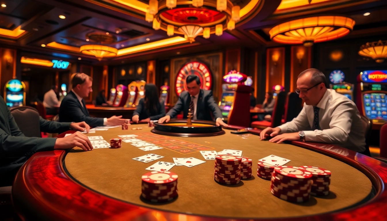 Join the excitement at HOT789's poker table featuring vibrant chips and thrilling action.