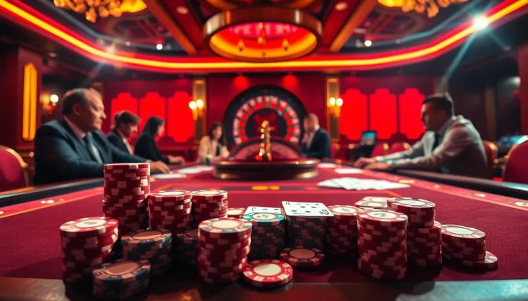 Engaging poker game at https://www.vaoluoitv.com/ with vibrant chips and cards.