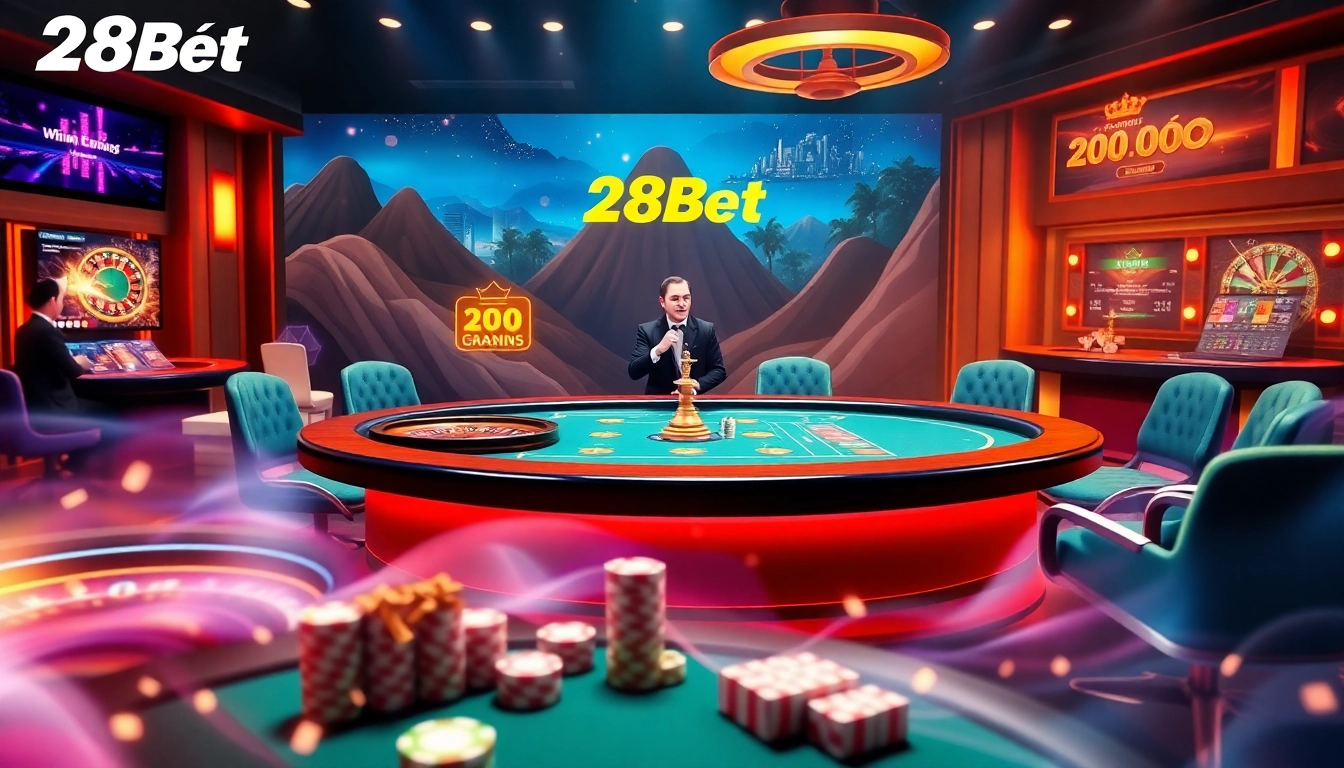 Engaging scene of 28bet đá gà, combining casino elements with an immersive online racing atmosphere.