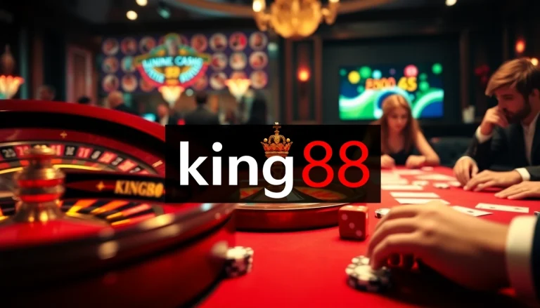 Exciting gaming action at king88 casino with roulette, poker, and high-stakes atmosphere.