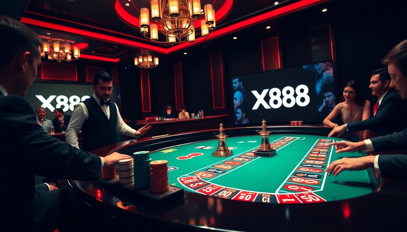 Experience the thrill of X88 gaming at a luxurious casino with action-packed roulette and poker tables.