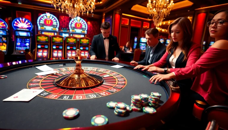 Experience thrilling gameplay at https://luckywin.tech/ with vibrant casino lights and engaging players.