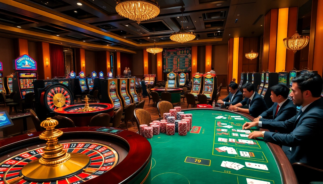 Gamblers enjoying a thrilling experience at 79king with vibrant games, luxury casinos, and excitement in the air.