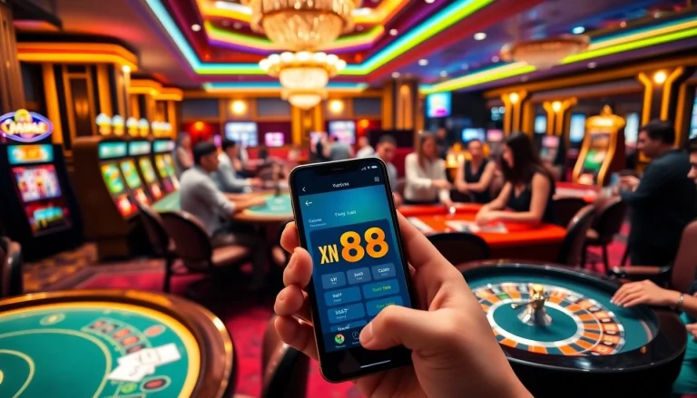 Exciting players enjoy casino games while showcasing the xn88 link on a smartphone interface.
