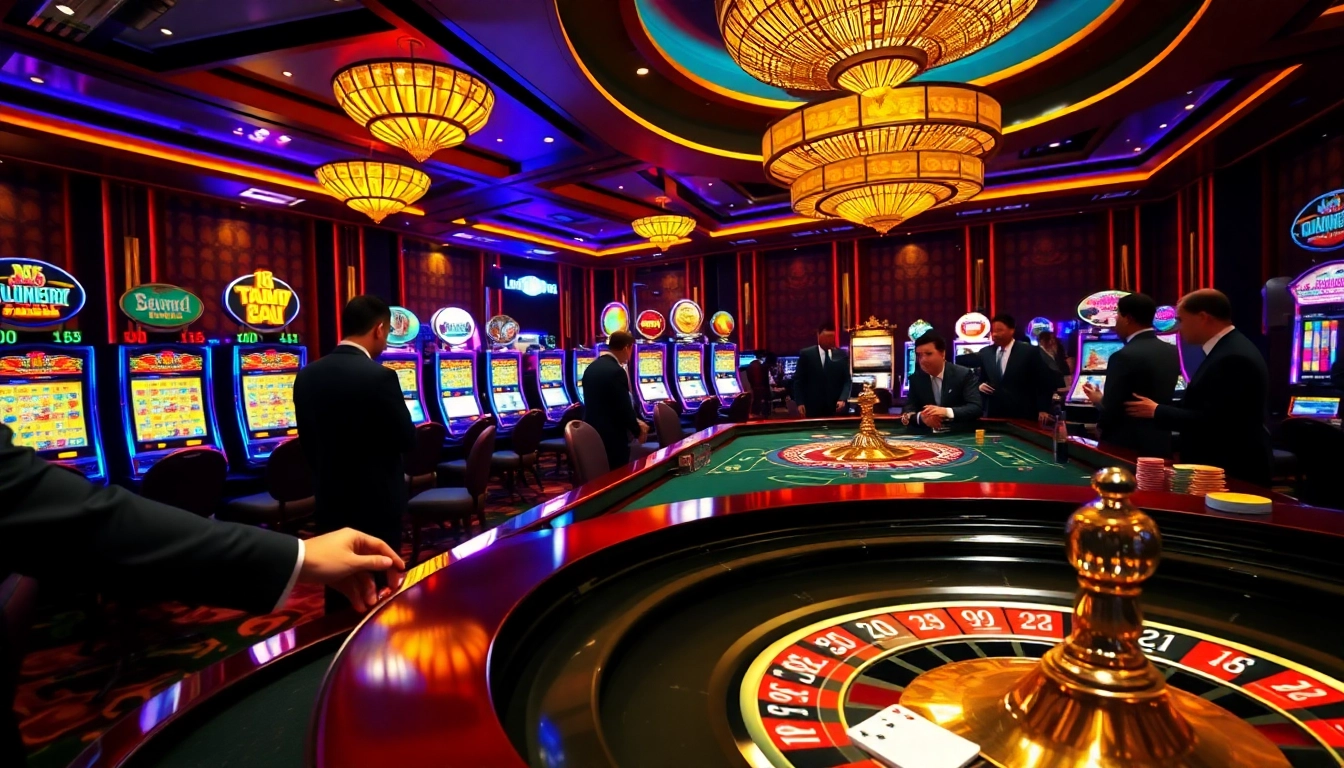 Nohu uy tín gaming scene with vibrant casino tables and excited players enjoying high-stakes action.