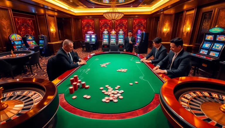 Experience excitement at ZX88 with vibrant poker tables and slot machines.