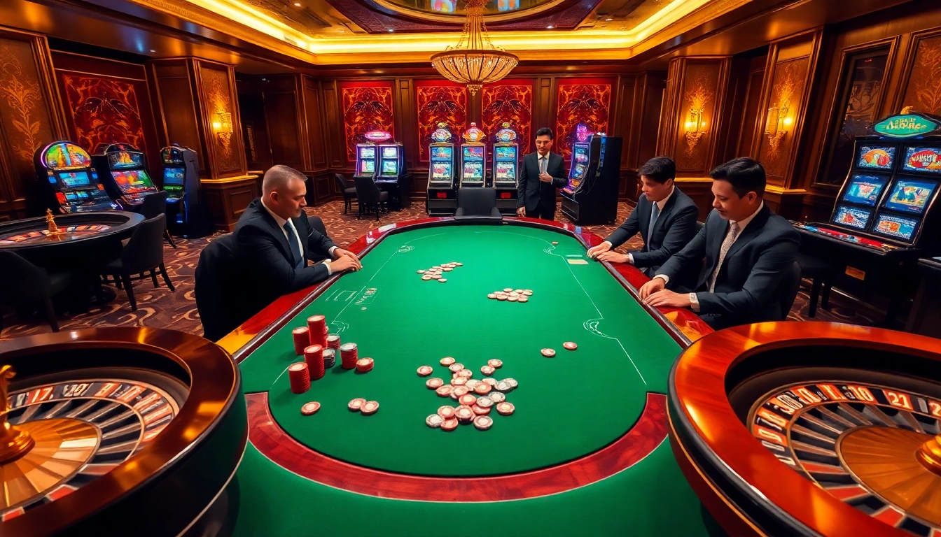 Experience excitement at ZX88 with vibrant poker tables and slot machines.