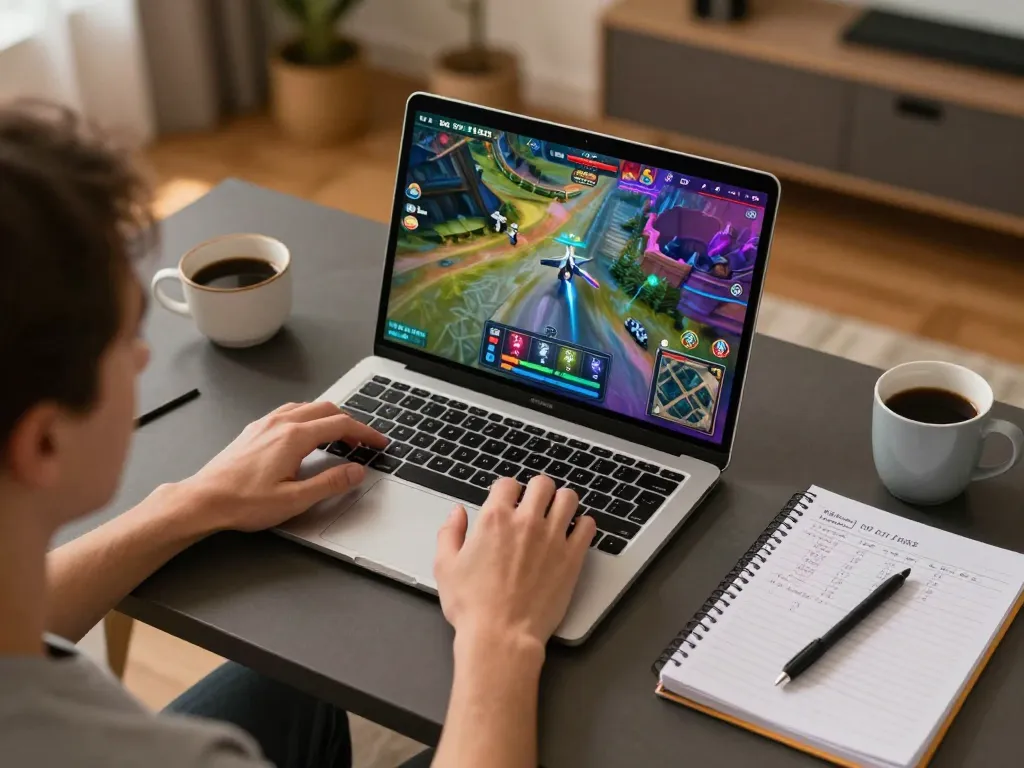 Engaging in F168 game within a cozy home setup, showcasing online casino excitement.