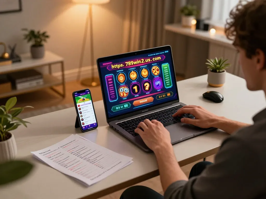 Engaged player enjoying online gaming experience at https://789win2.us.com/ with laptop and smartphone