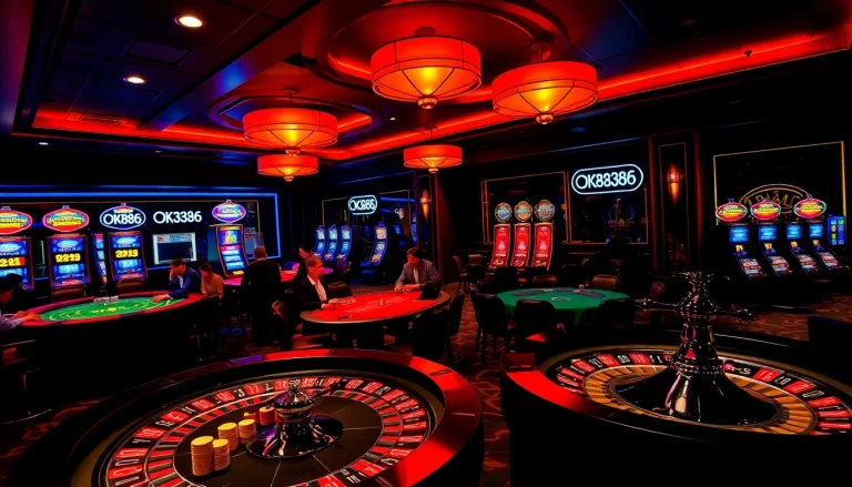 Experience the exhilarating ambiance of OK8386 casino, complete with vibrant tables and players.