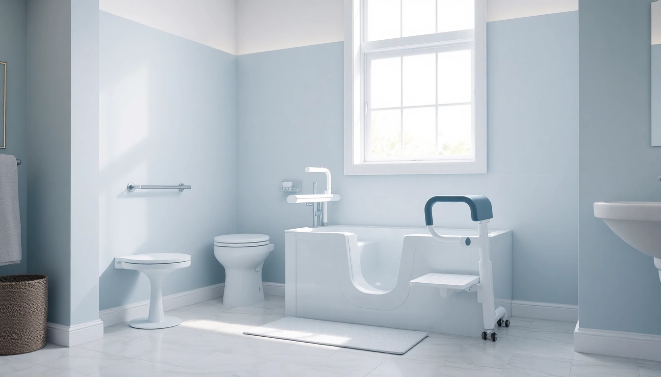 Badehilfe für Senioren - Ergonomischer Badelift in einem ruhigen Badezimmer, das Sicherheit und Komfort bietet.