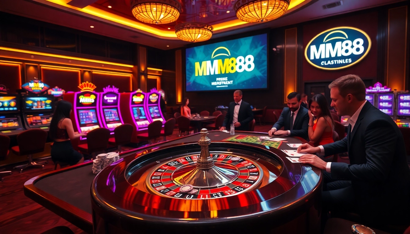 Experience refined gambling excitement at MM88 with vibrant casino tables and lavish decor.