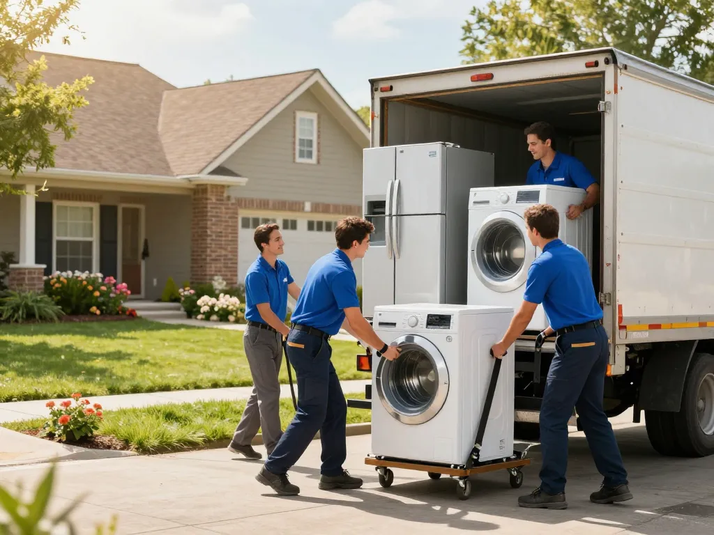 Appliance removal by professional team during home cleanout in New Jersey.