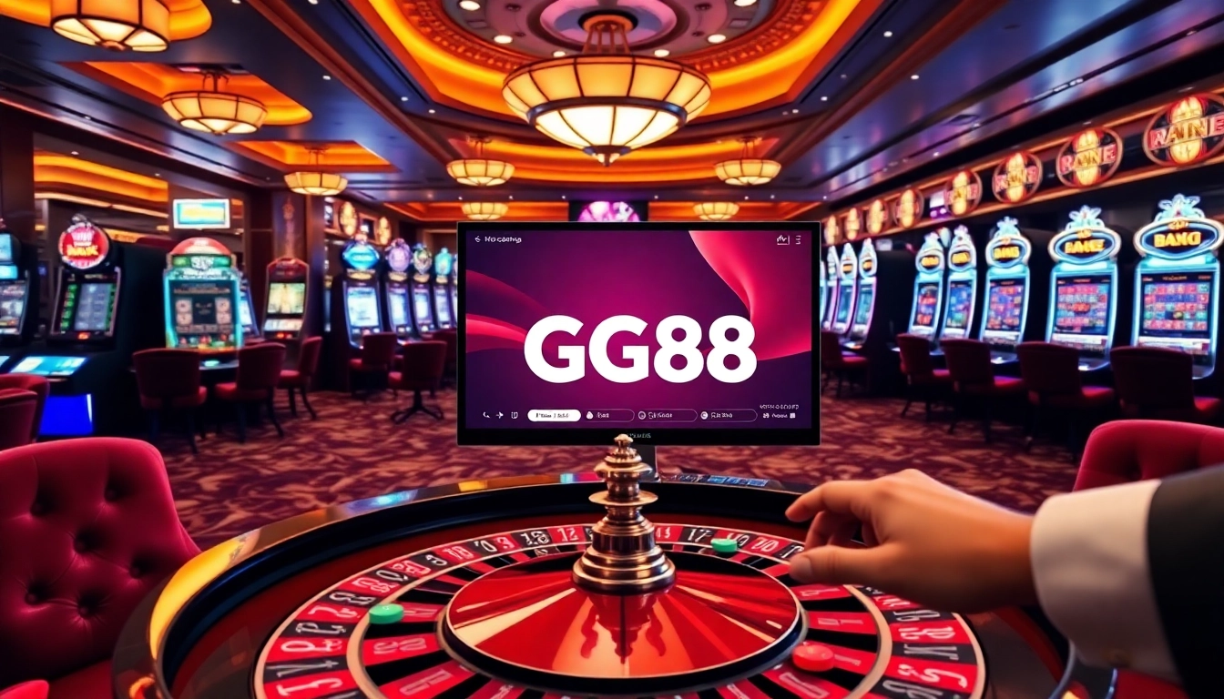 Experience GG88's vibrant online casino atmosphere with roulette and slot machines.